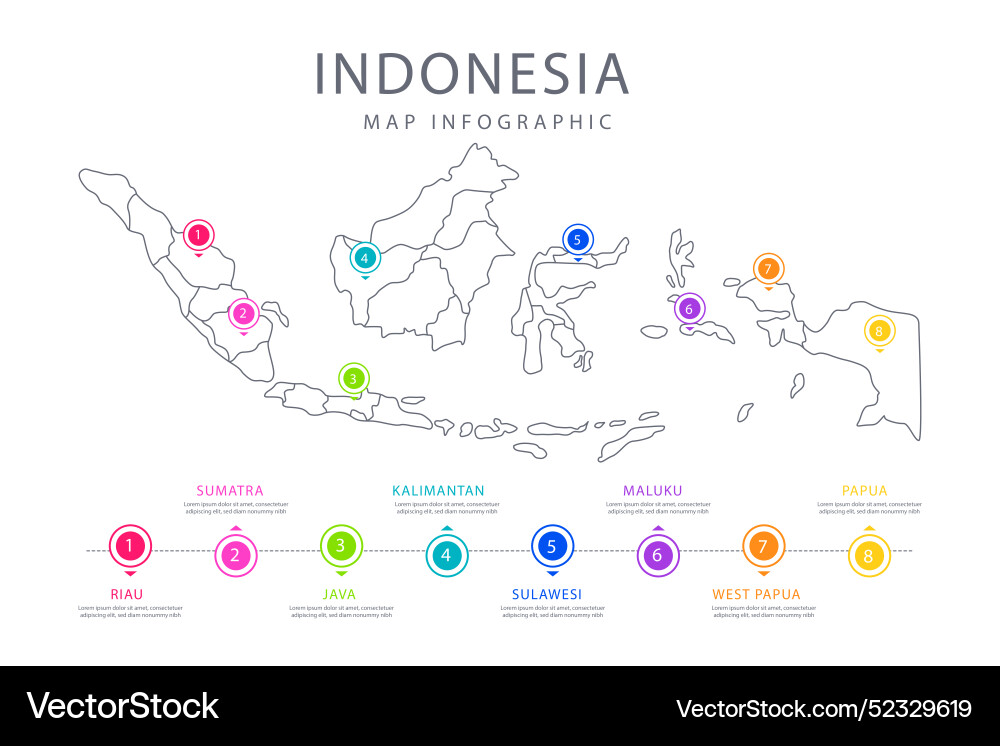 Linear indonesia map with statistic Vector Image