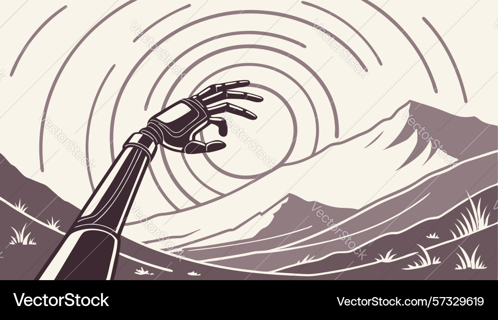 Robotic arm creating energy ripples in abstract Vector Image