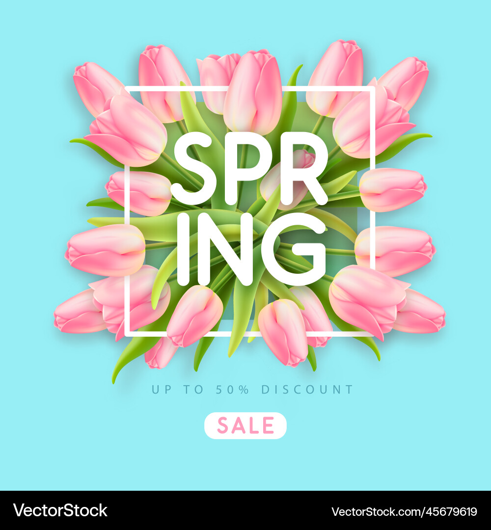 Spring big sale poster with full blossom tulips Spring big sale poster with full blossom tulips vector image