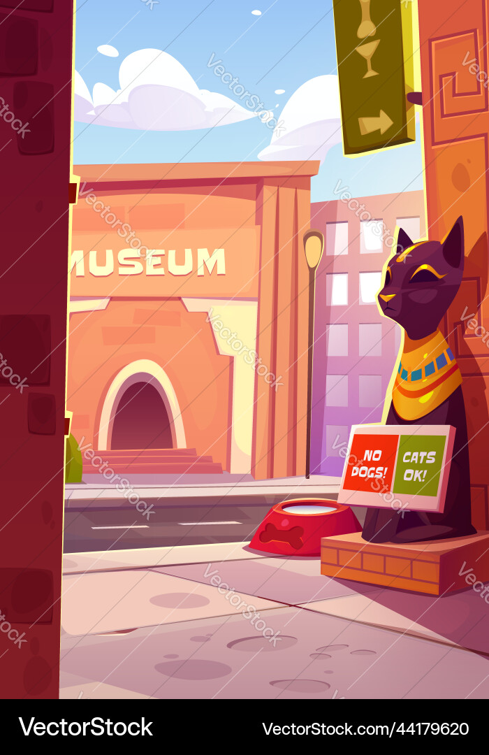 Ancient egyptian city street museum cat statue Ancient egyptian city street museum cat statue vector image