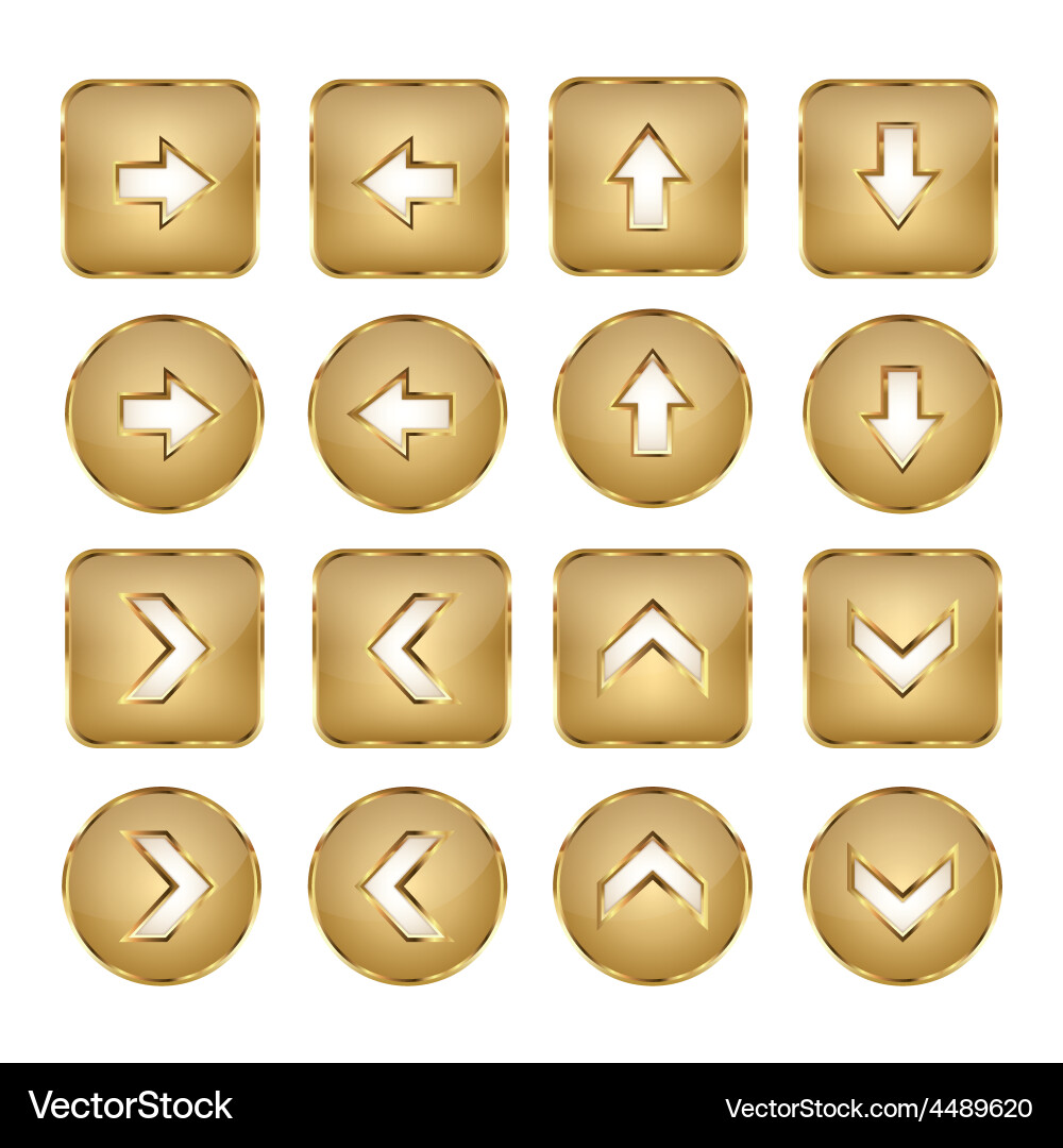 Elegant golden web buttons arrows vector image