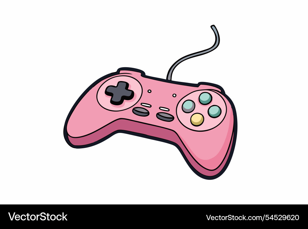 Pink and black video game controller with a wire Vector Image