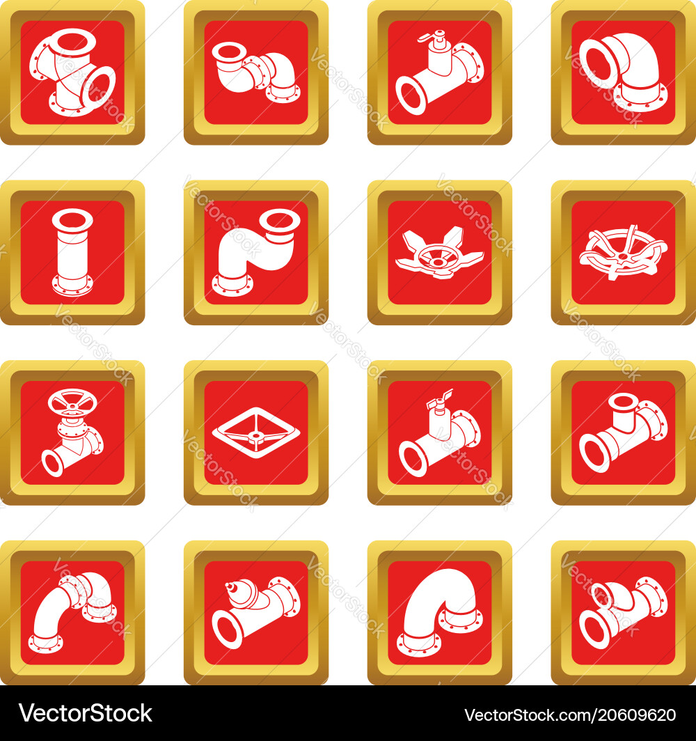 Pipeline constructor icons set red square Pipeline constructor icons set red square Vector Image