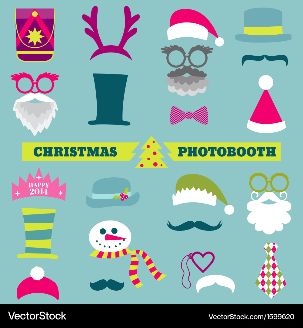 Retro Christmas Party Photo Booth Props Vector Image