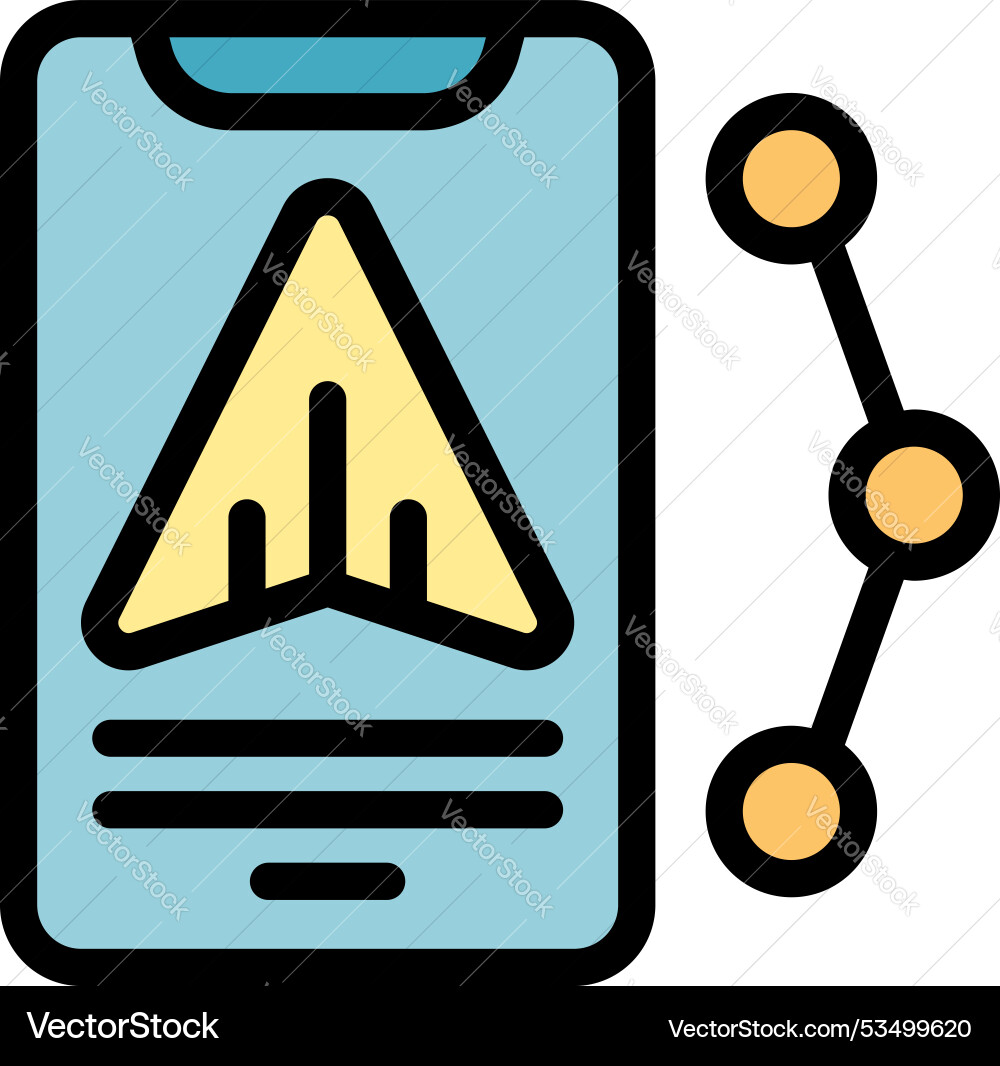 Smartphone showing gps navigation app and route Smartphone showing gps navigation app and route vector image