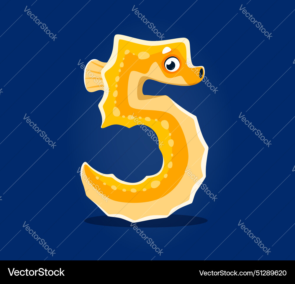 Underwater sea animal font number 5 five seahorse Vector Image