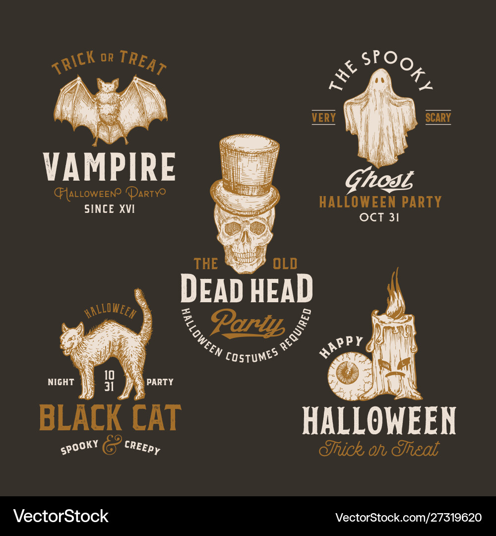 Vintage Halloween Logo Set Vector Image