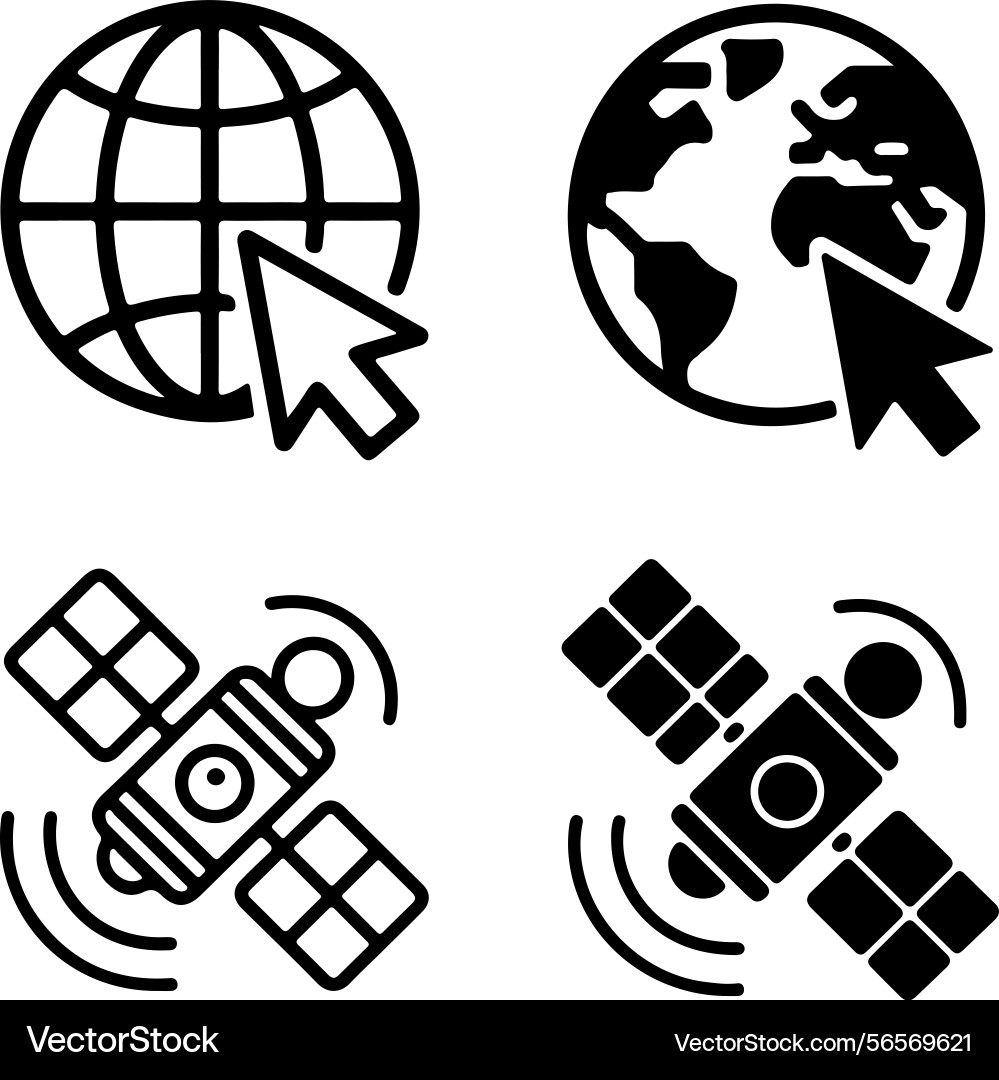 Global network satellite connection icons set Global network satellite connection icons set vector image