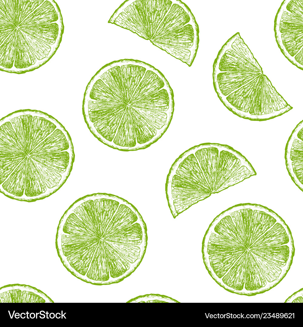 Lime Slice Pattern - Engraved Style vector image
