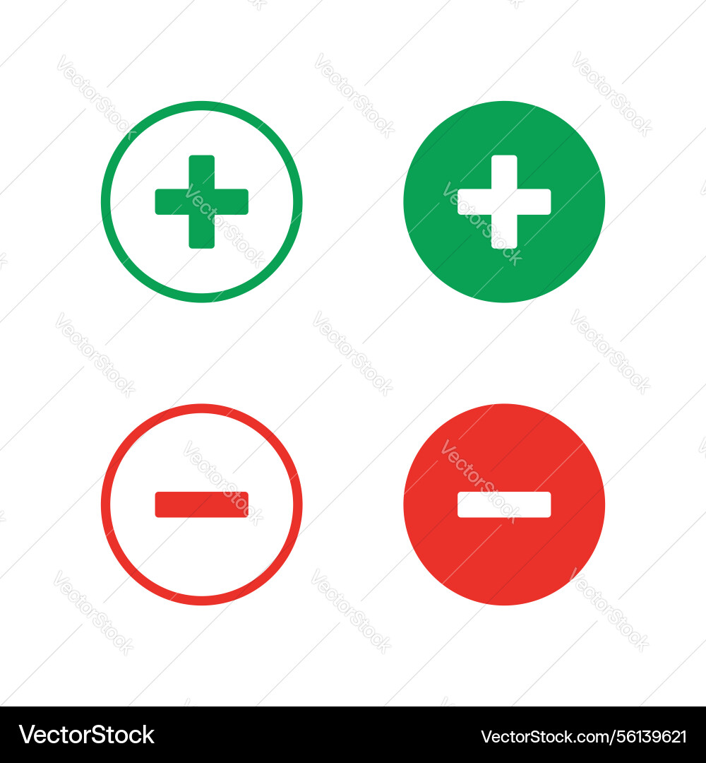 Plus and minus icon set add subtract Plus and minus icon set add subtract vector image