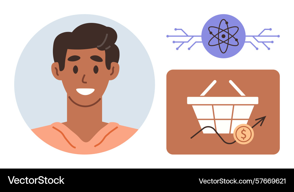 Smiling individual connected to science Smiling individual connected to science Vector Image