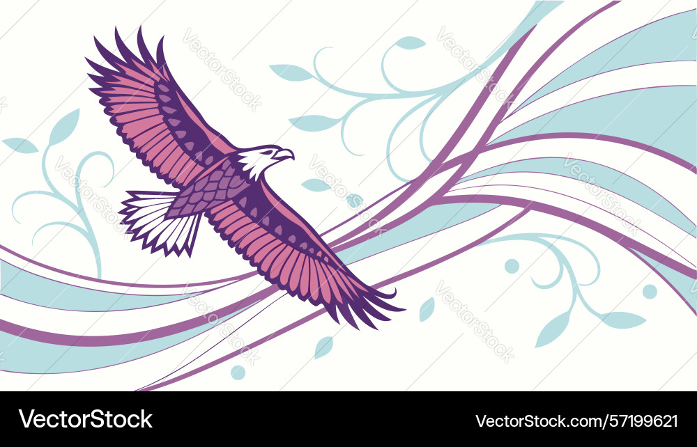 Soaring eagle over dynamic wavy lines design Vector Image