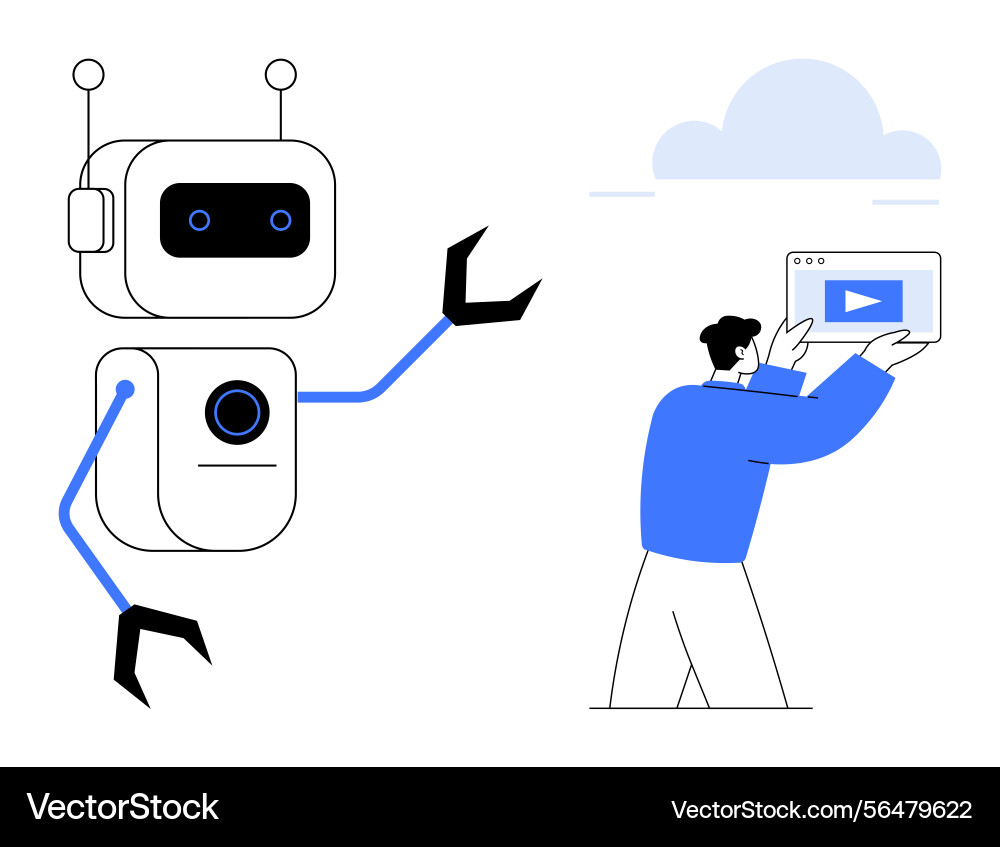 Human collaborating with a robot while holding vector image