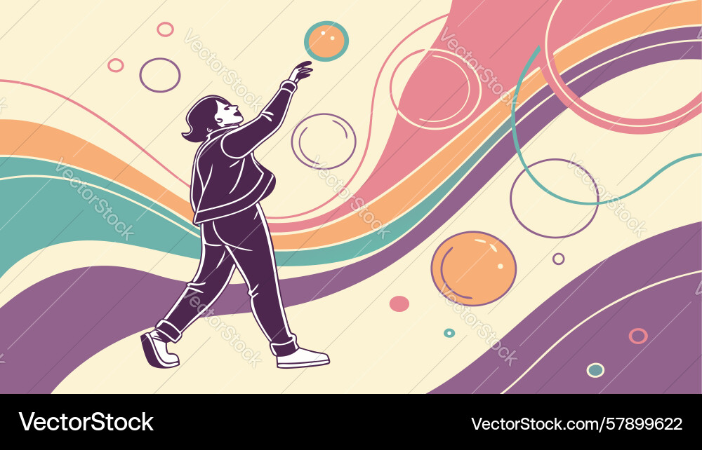 Man blowing bubbles with abstract flowing shapes Vector Image