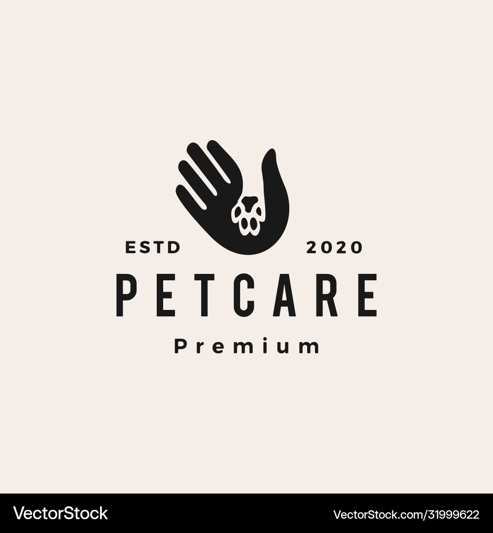 Pet care hand hipster vintage logo icon Pet care hand hipster vintage logo icon vector image