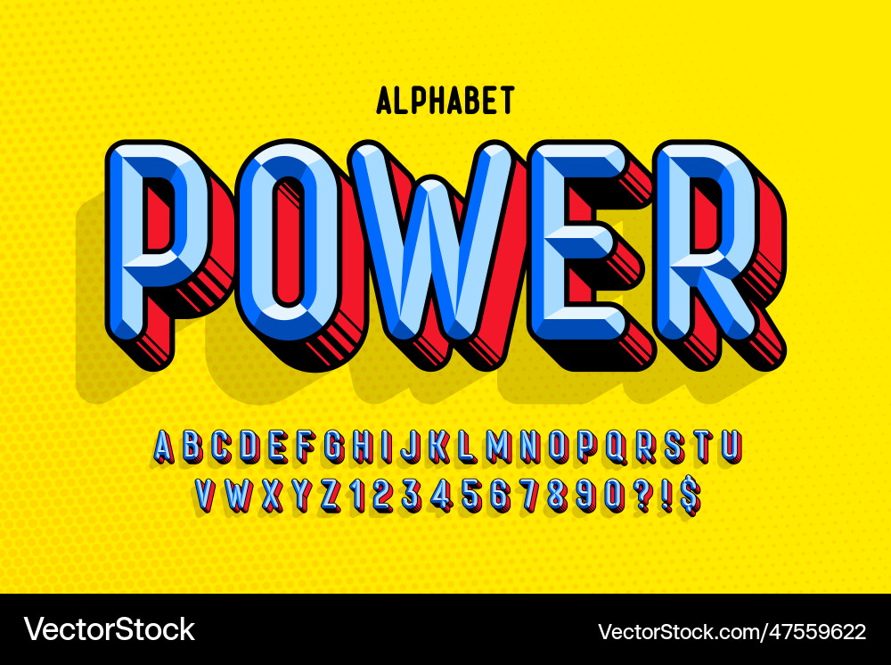 Trendy 3d chisel comical design colorful alphabet Trendy 3d chisel comical design colorful alphabet vector image