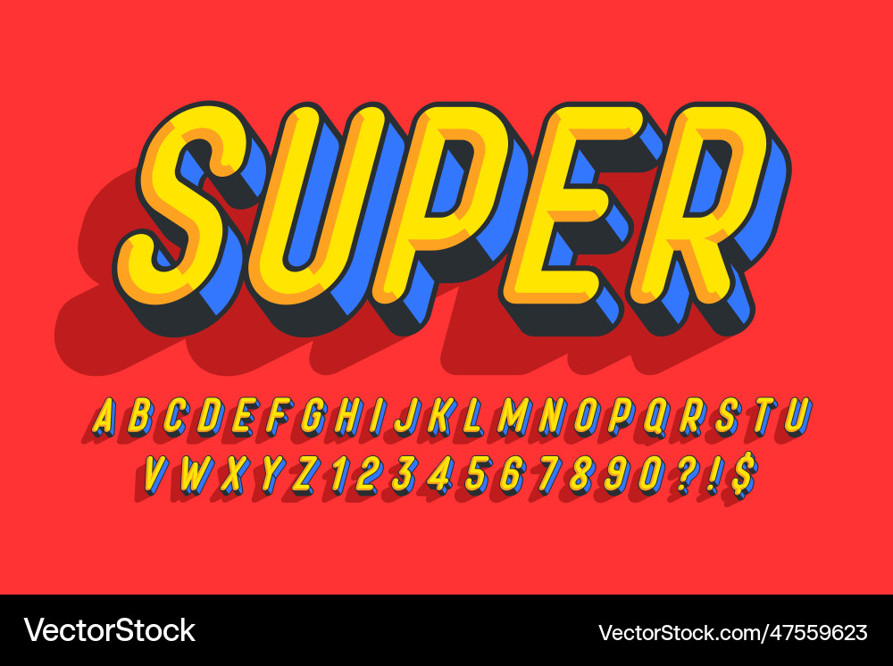 Comical 3D Alphabet Typography Vector Image