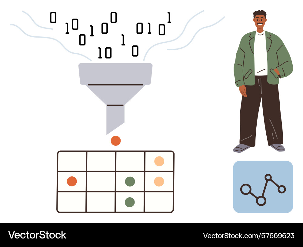 Data filtering process with binary code funneling Data filtering process with binary code funneling vector image