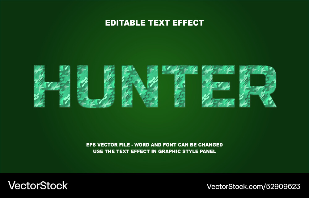 Editable text effect hunter 3d template vector image