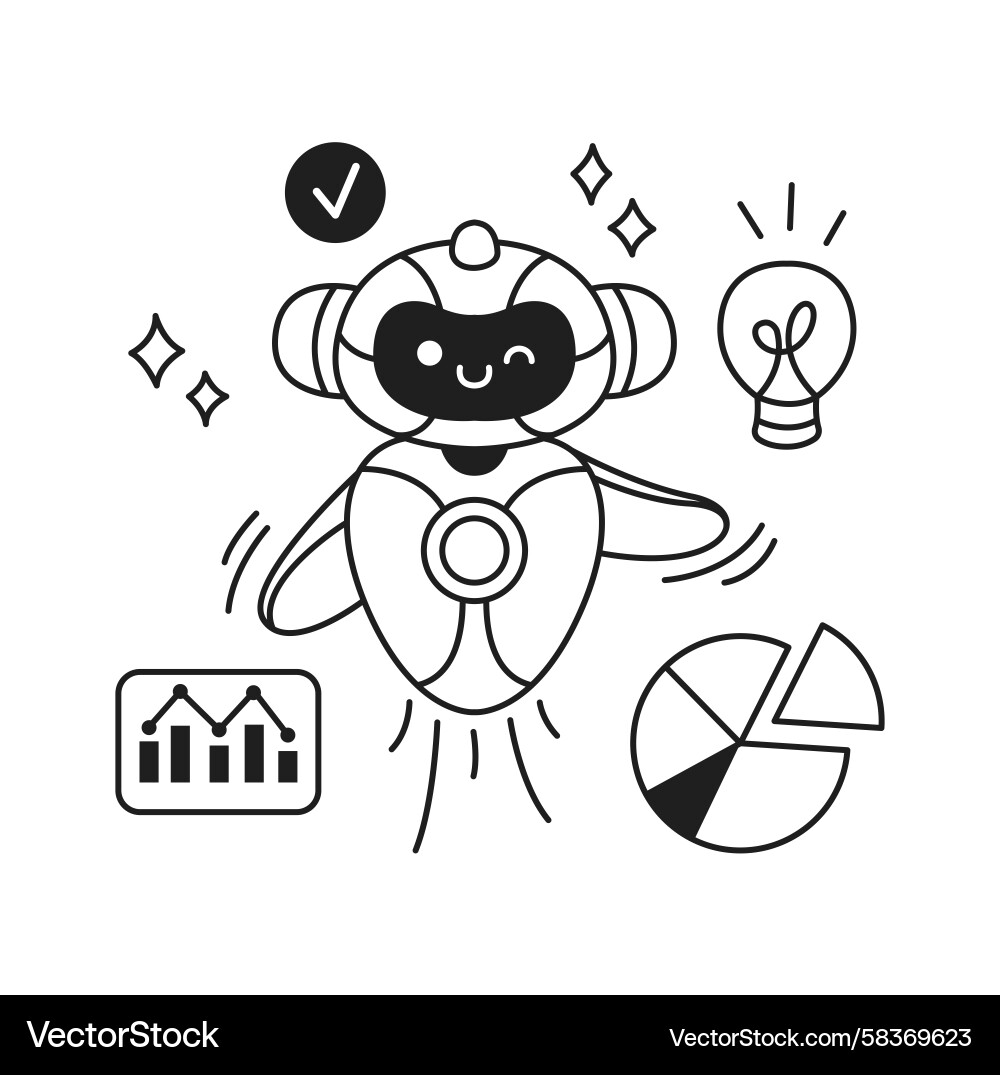 Friendly Robot with Graphs and Ideas Vector Image