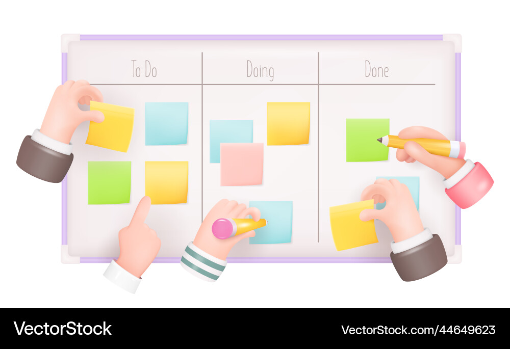 Kanban board with color sticky notes and writing vector image