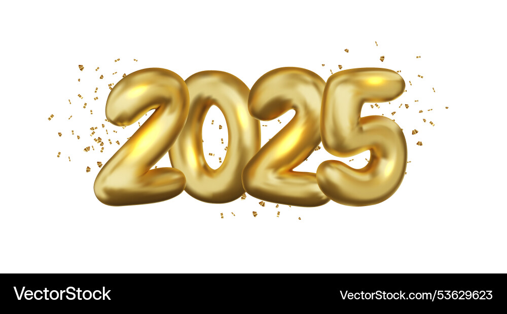Realistic 2025 golden numbers and festive confetti Realistic 2025 golden numbers and festive confetti vector image