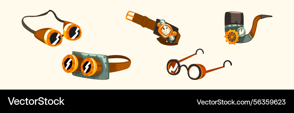 Steampunk objects and mechanism with antique Vector Image