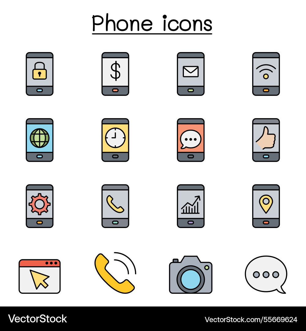 Smart phone and basic application icon set Smart phone and basic application icon set vector image