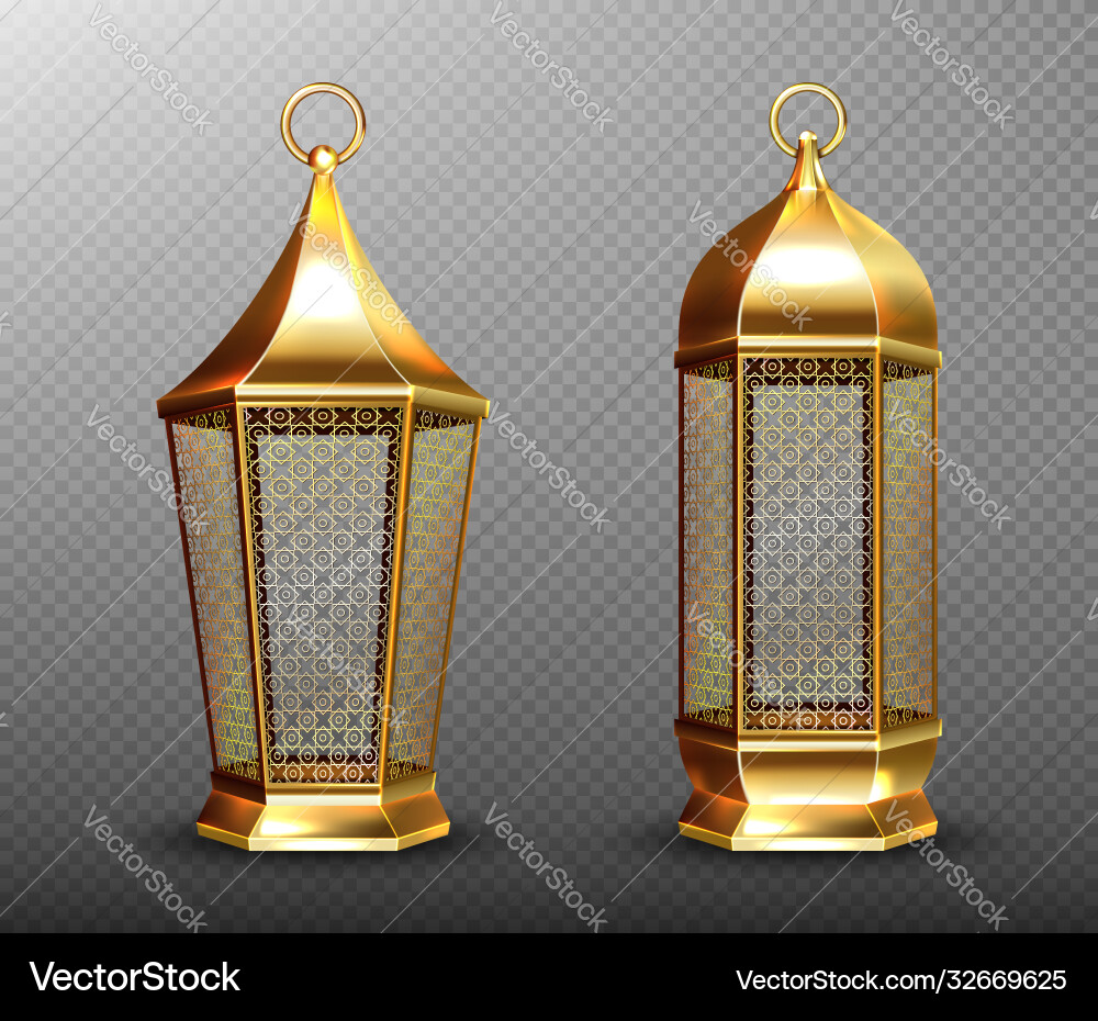 Arabic lamps gold arab lanterns with ornament Arabic lamps gold arab lanterns with ornament vector image