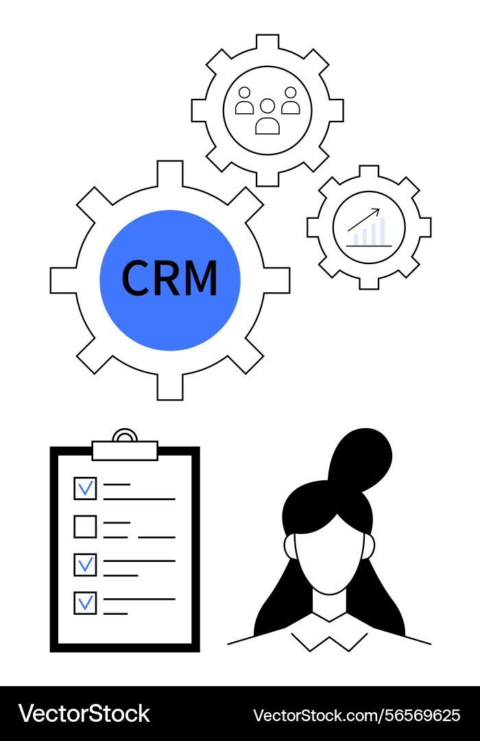 Crm system with workflow gears checklist Vector Image