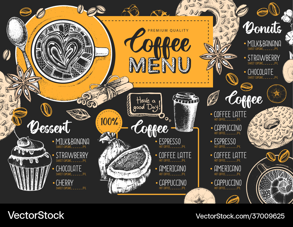 Restaurant coffee menu design decorative sketch vector image