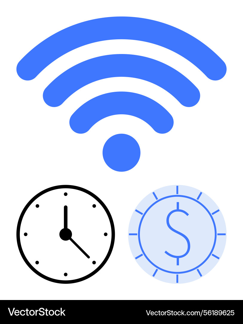 Wireless connection symbol with clock and dollar Wireless connection symbol with clock and dollar vector image
