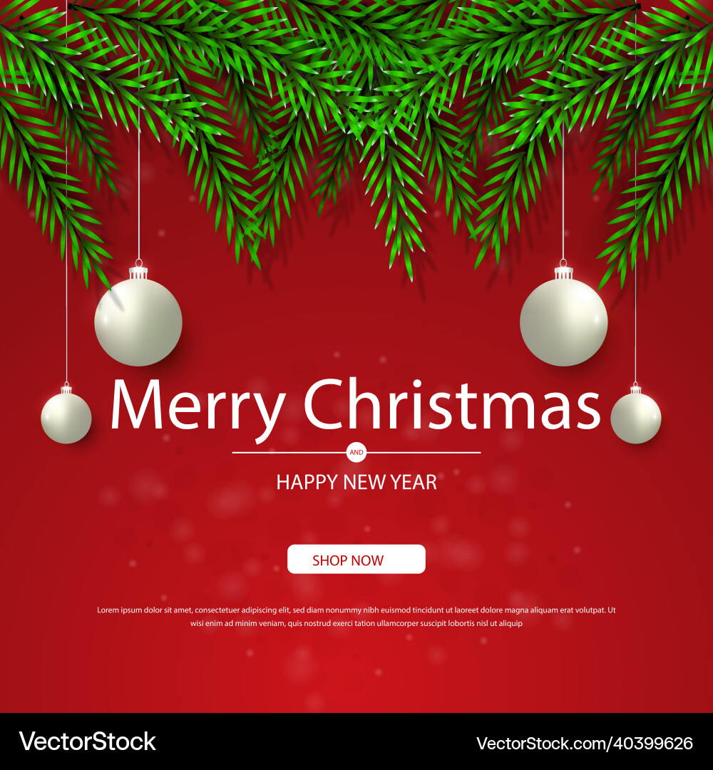 Christmas square banner with branch and vector image