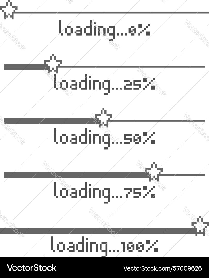 Game 8bit star pixel art loading process progress Game 8bit star pixel art loading process progress vector image