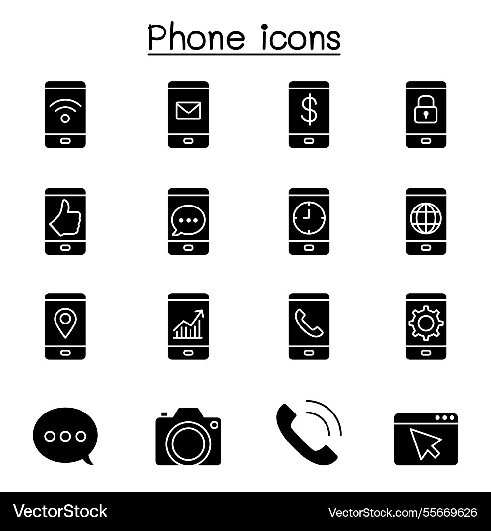Smart phone and basic application icon set Smart phone and basic application icon set vector image