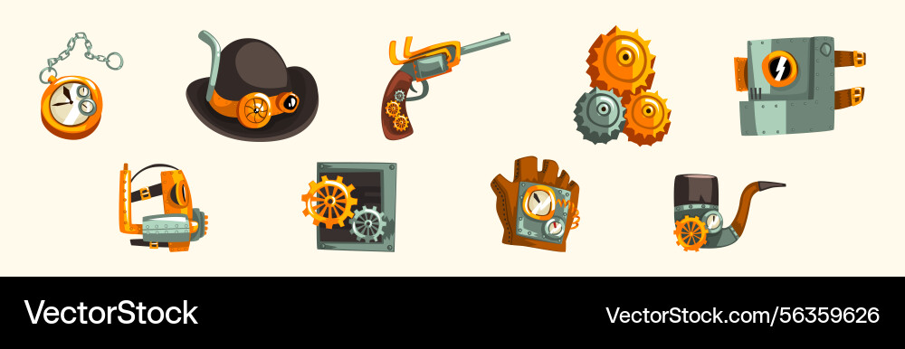 Steampunk objects and mechanism with antique Steampunk objects and mechanism with antique vector image