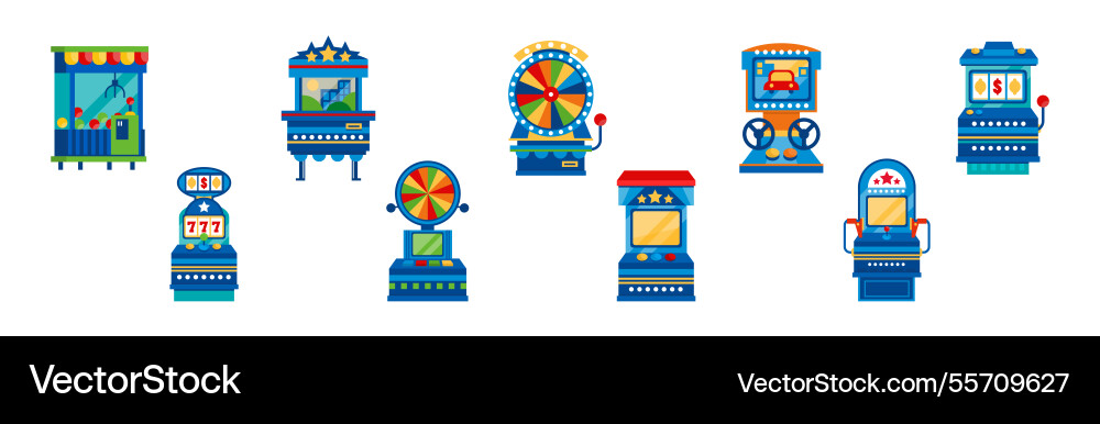 Amusement game machine and control panel vector image