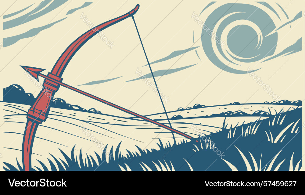 Dynamic bow and arrow against a backdrop vector image
