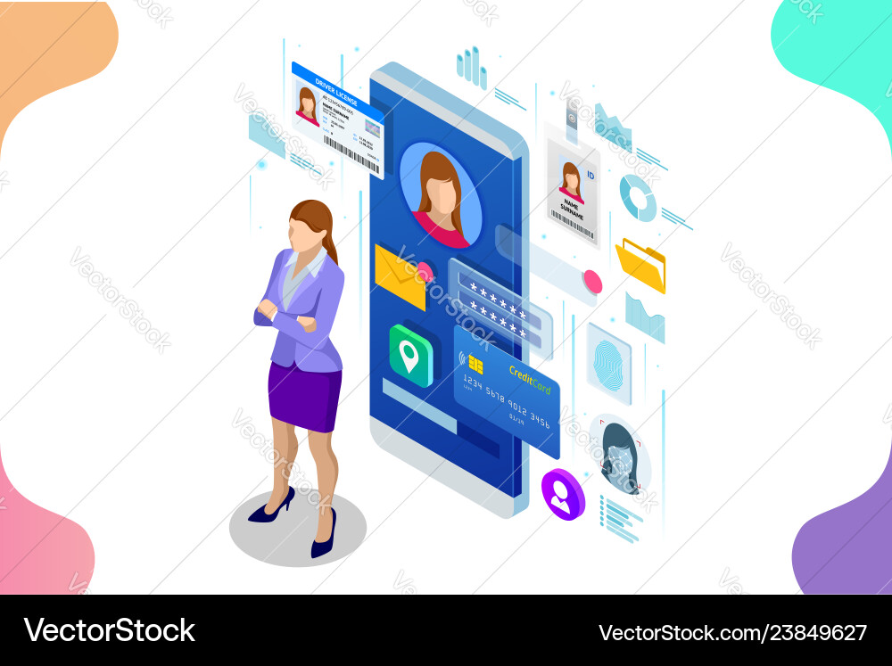Isometric personal data information app identity Isometric personal data information app identity vector image