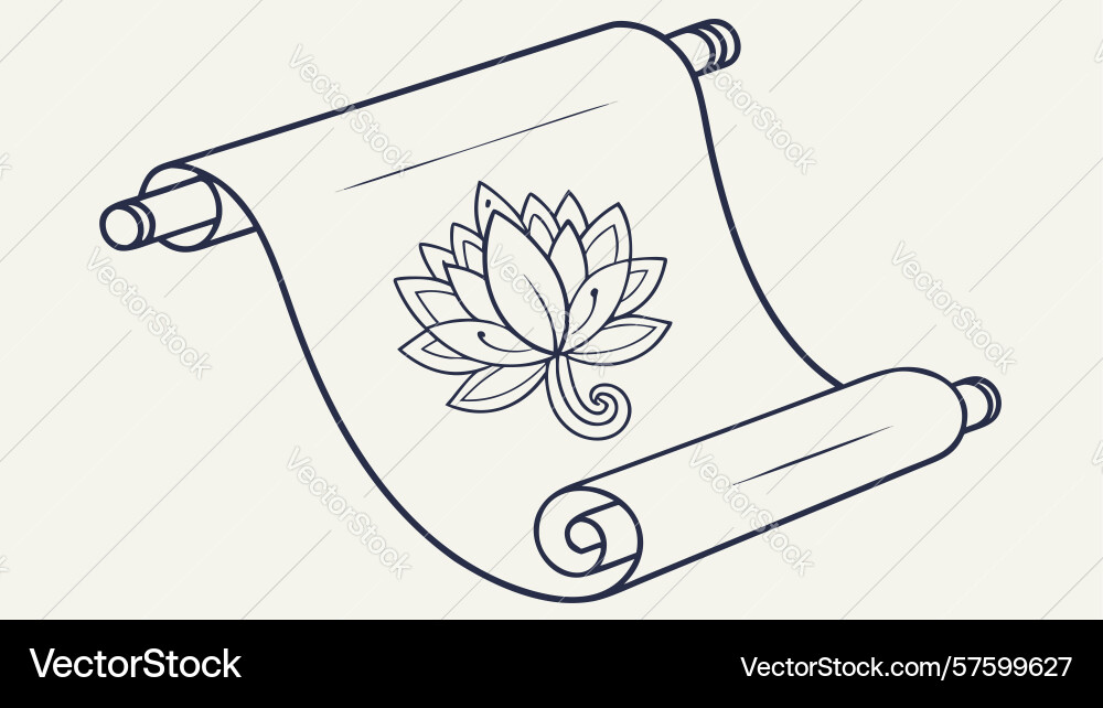 Simple scroll with lotus flower outline design Vector Image