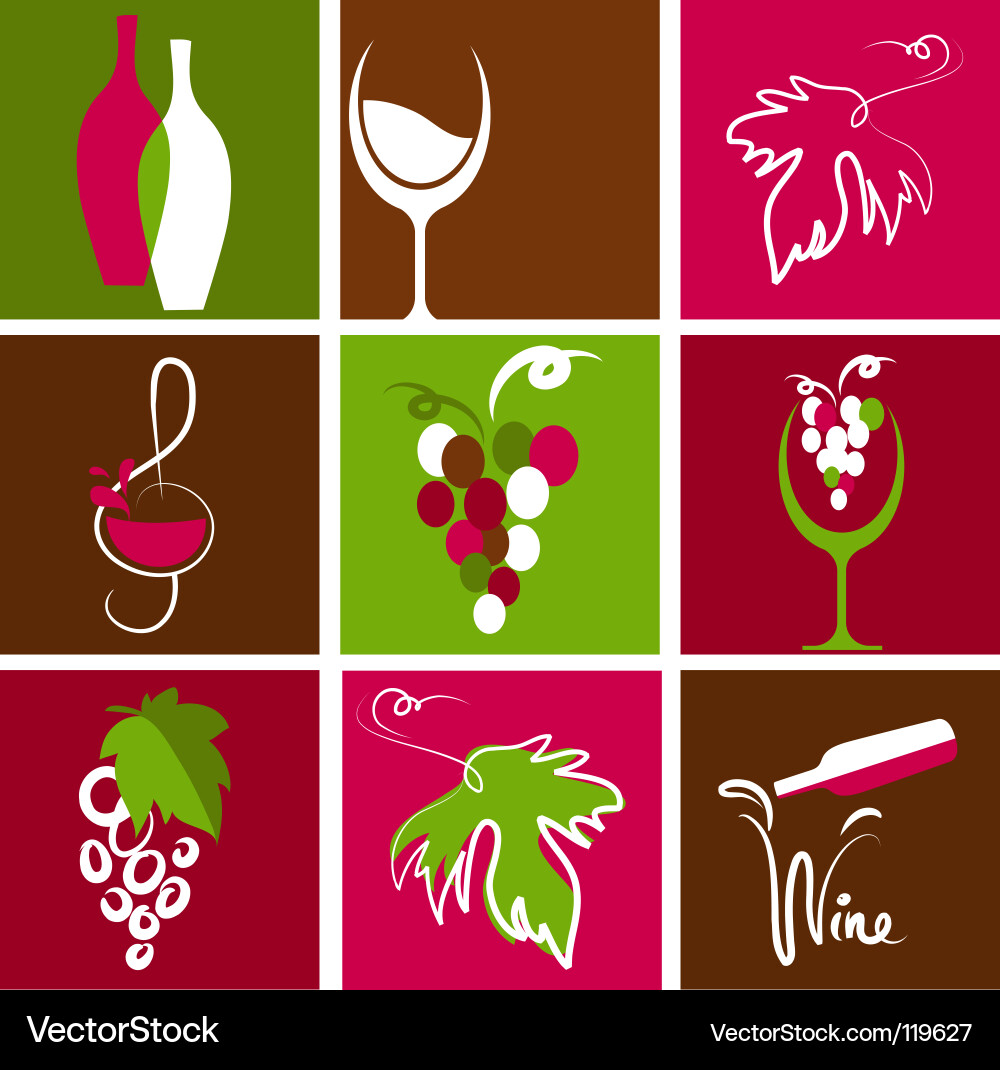 Wine & Grape Icons Set vector image