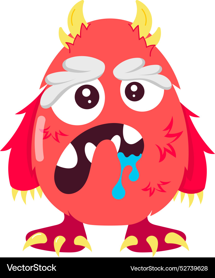 Basic drooling monster with ugly expressions flat – Royalty-Free
