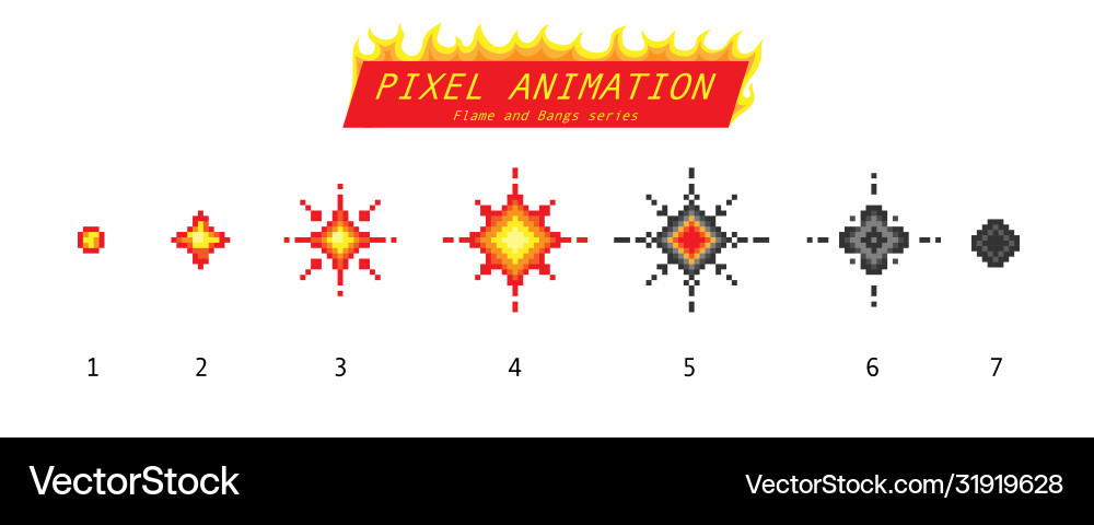 Nuclear explosion pixel art 8 bit fire objects vector image