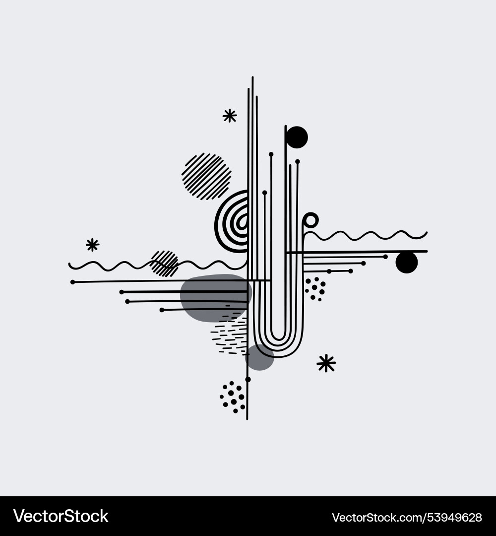Vertical abstraction with lines and circles black Vector Image
