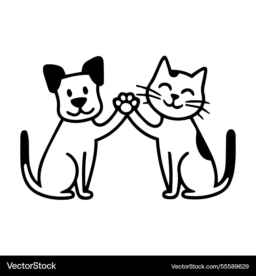 Ein freundlicher Hund und Katze schütteln Pfoten 4 Ein freundlicher Hund und Katze schütteln Pfoten 4 vektorbild