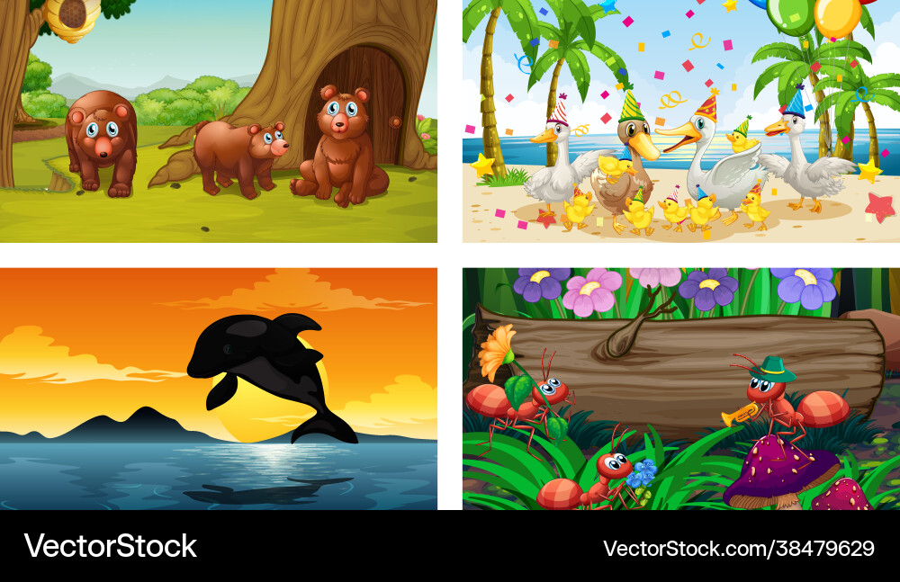 Four different nature horizontal scene vector image