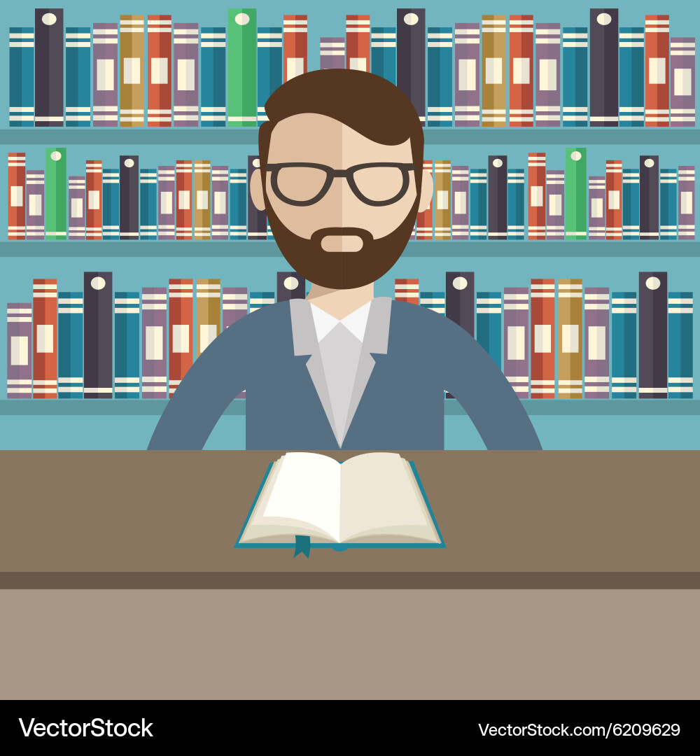 Librarian is reading a book in library vector image