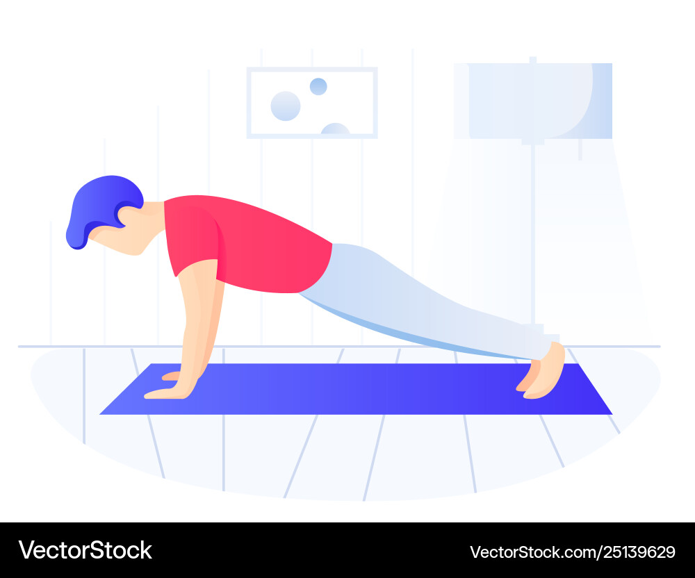 Man doing plank exercise core workout exercising Man doing plank exercise core workout exercising vector image
