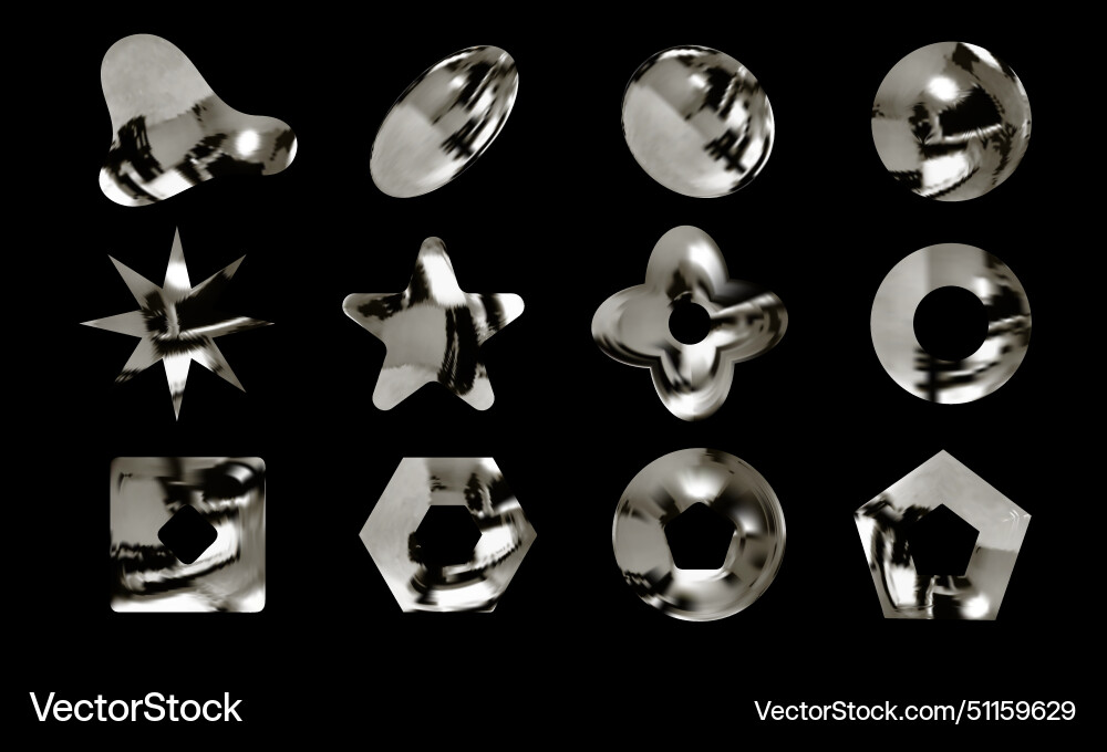 Metallic chrome shiny design elements set Metallic chrome shiny design elements set vector image