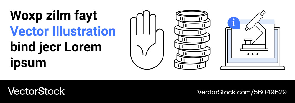 Open palm gesture coin stack and microscope Open palm gesture coin stack and microscope vector image